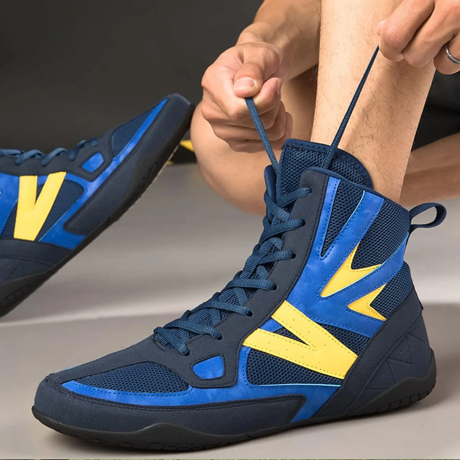 Boxing Shoes Men Deep Squat Shoes Wrestling Shoes Combat Boxers Trainer Breathable Boxing Boots Wrestling Shoes for Men (Color : A, Size : 5.5 Women/4 Men)