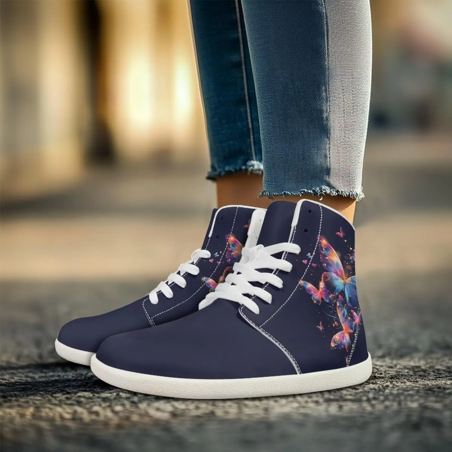 Butterfly Dragonfly Print High Tops Running Sneakers for Women Men Fitness Ankle Support Shoes