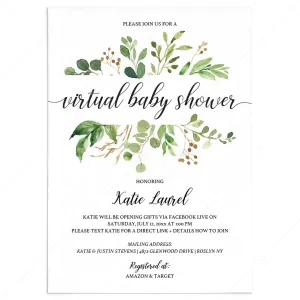 Greenery Virtual Baby Shower Invitation Template