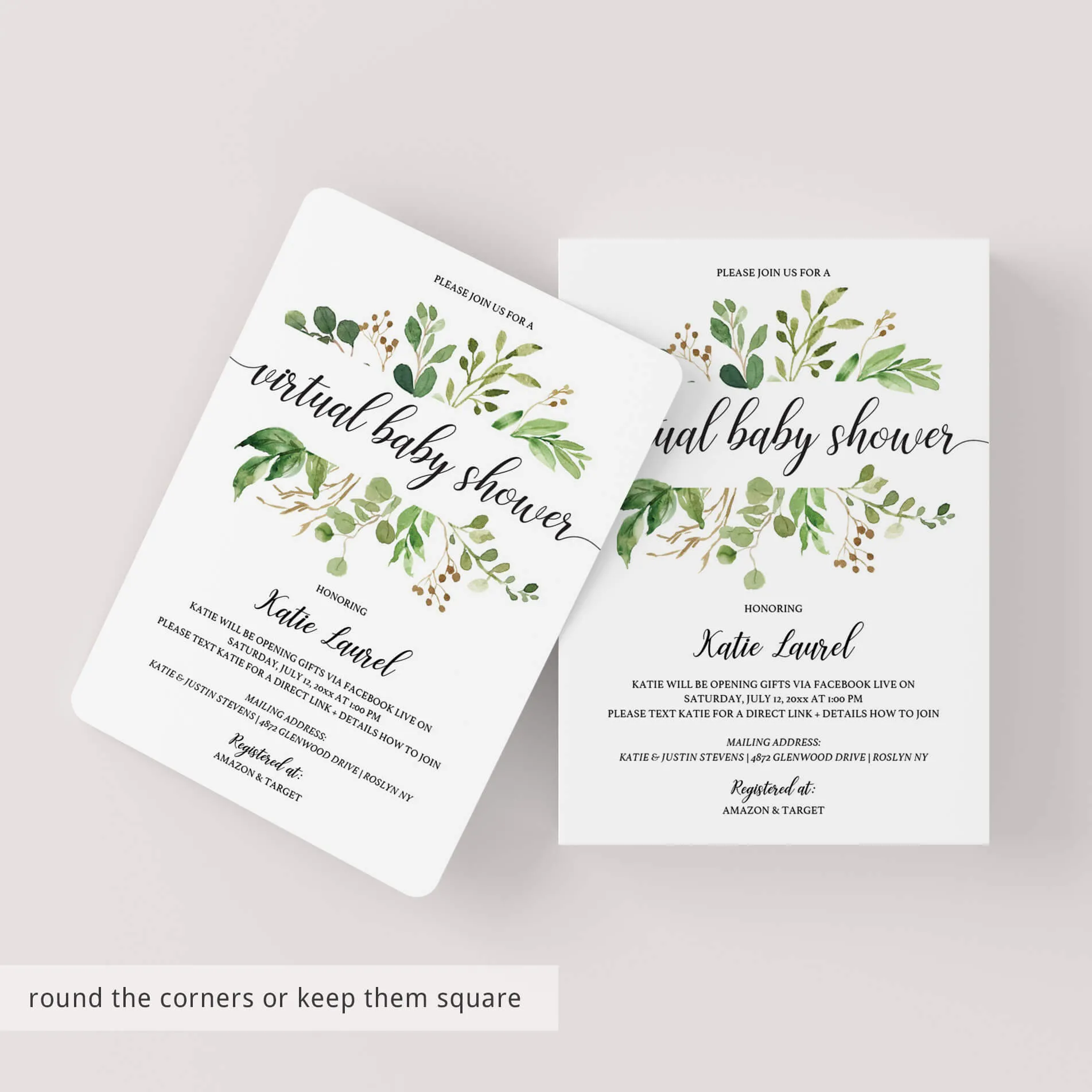 Greenery Virtual Baby Shower Invitation Template