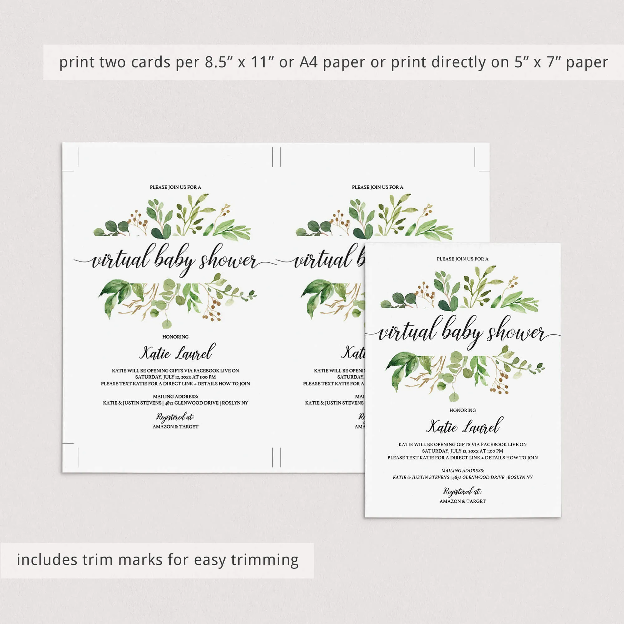 Greenery Virtual Baby Shower Invitation Template