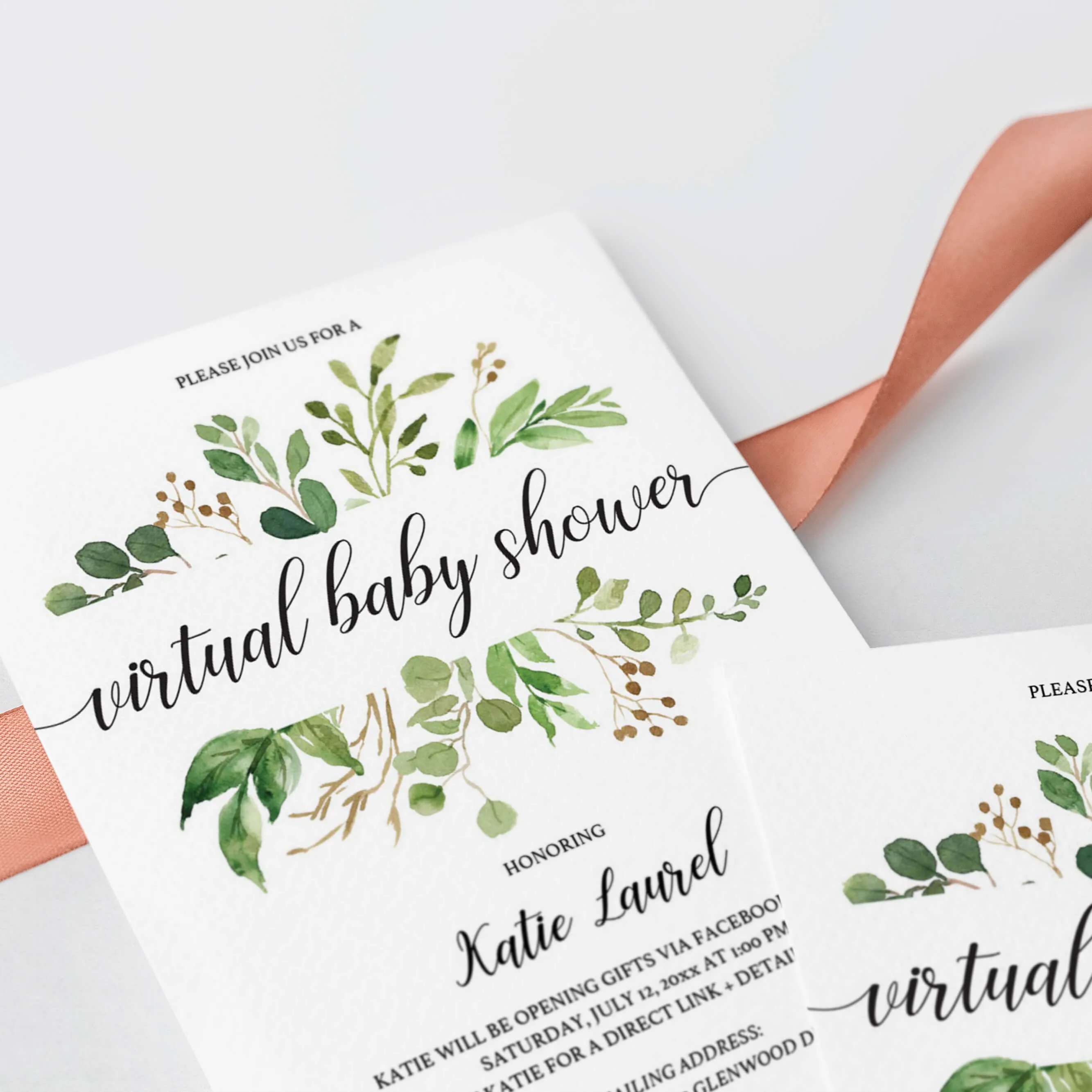 Greenery Virtual Baby Shower Invitation Template