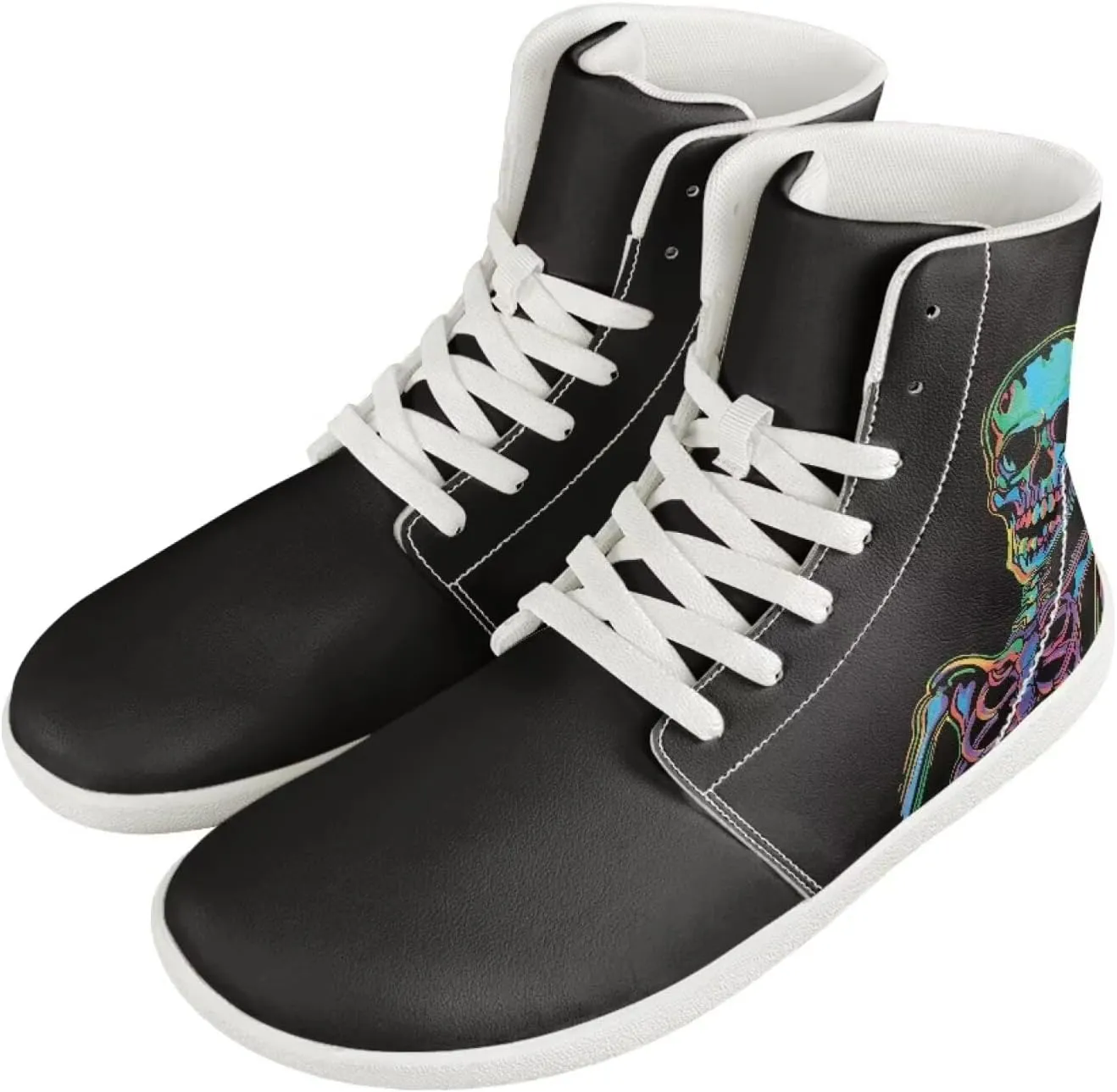 Mens Sugar Skull High Top Shoes for Women Mid Calf Lace Up Outdoor Fitness Walking Platform Sneakers