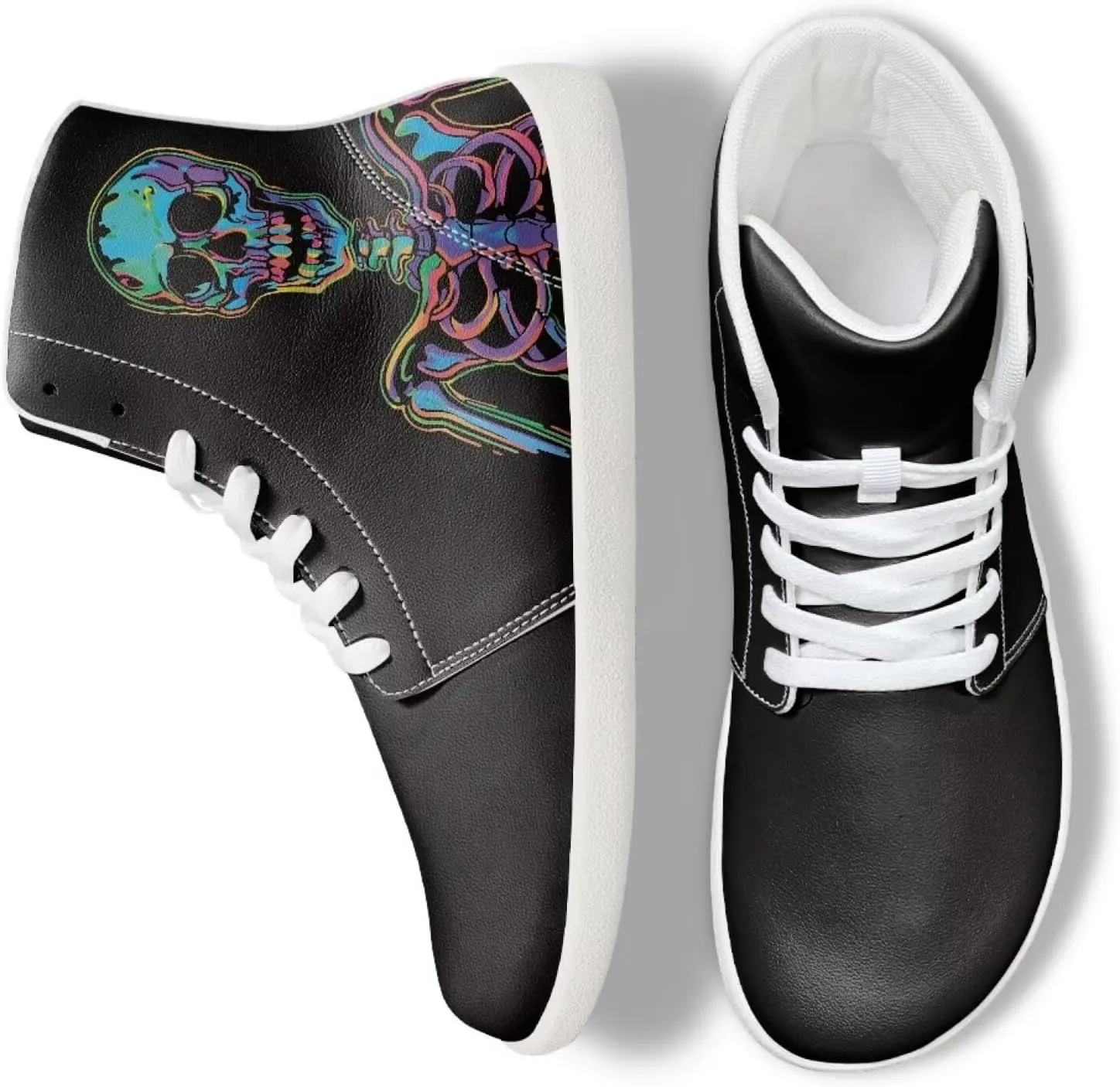 Mens Sugar Skull High Top Shoes for Women Mid Calf Lace Up Outdoor Fitness Walking Platform Sneakers