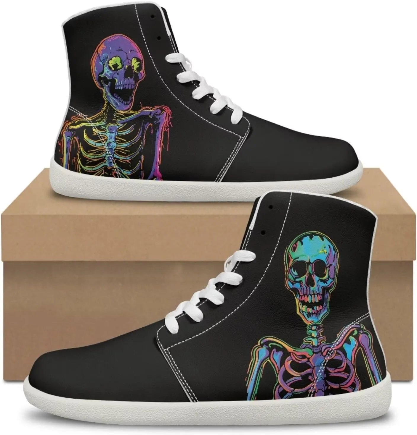 Mens Sugar Skull High Top Shoes for Women Mid Calf Lace Up Outdoor Fitness Walking Platform Sneakers