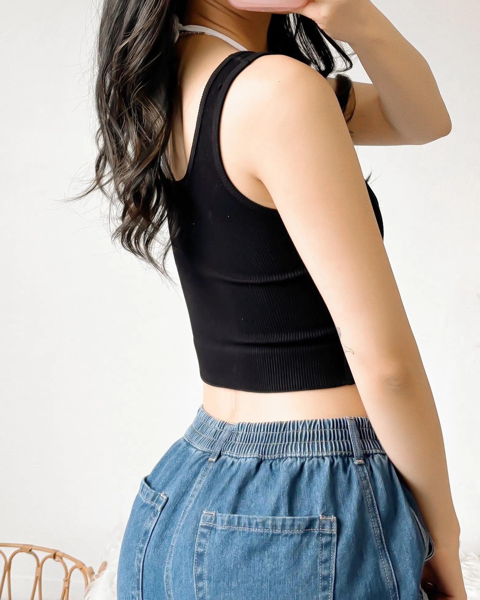 NAOMI DOUBLE LAYER CORSET CROP TOP (BLACK/WHITE)