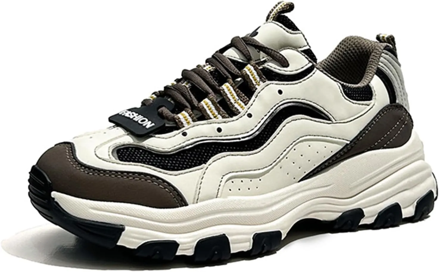 Women's Fashion Sneakers - Lightweight Platform Trainers with Chunky Height Increase and Breathable Dad Sneaker Style - Lace-up Casual Sports Shoes for Autumn,Beige-34