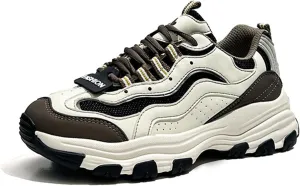 Women's Fashion Sneakers - Lightweight Platform Trainers with Chunky Height Increase and Breathable Dad Sneaker Style - Lace-up Casual Sports Shoes for Autumn,Beige-34