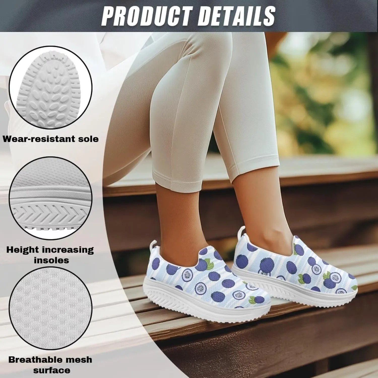 Womens Platform Loafers Ladies Jogging Shoes Fruits Print Anti Slip Fashion Sneakers Gym Fitness Walking