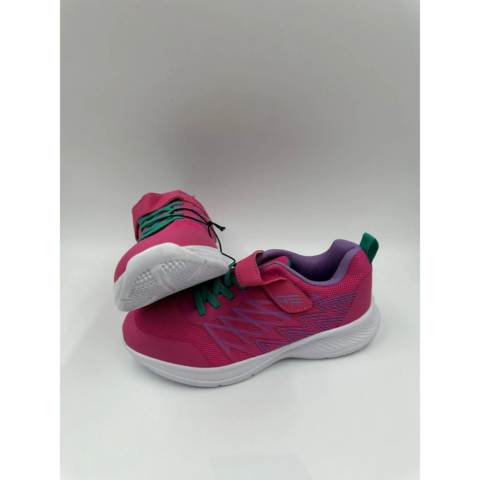 Women's Size 5.5, Pink & Green Low Top Running Sneakers w/ Strap & Elastic Laces