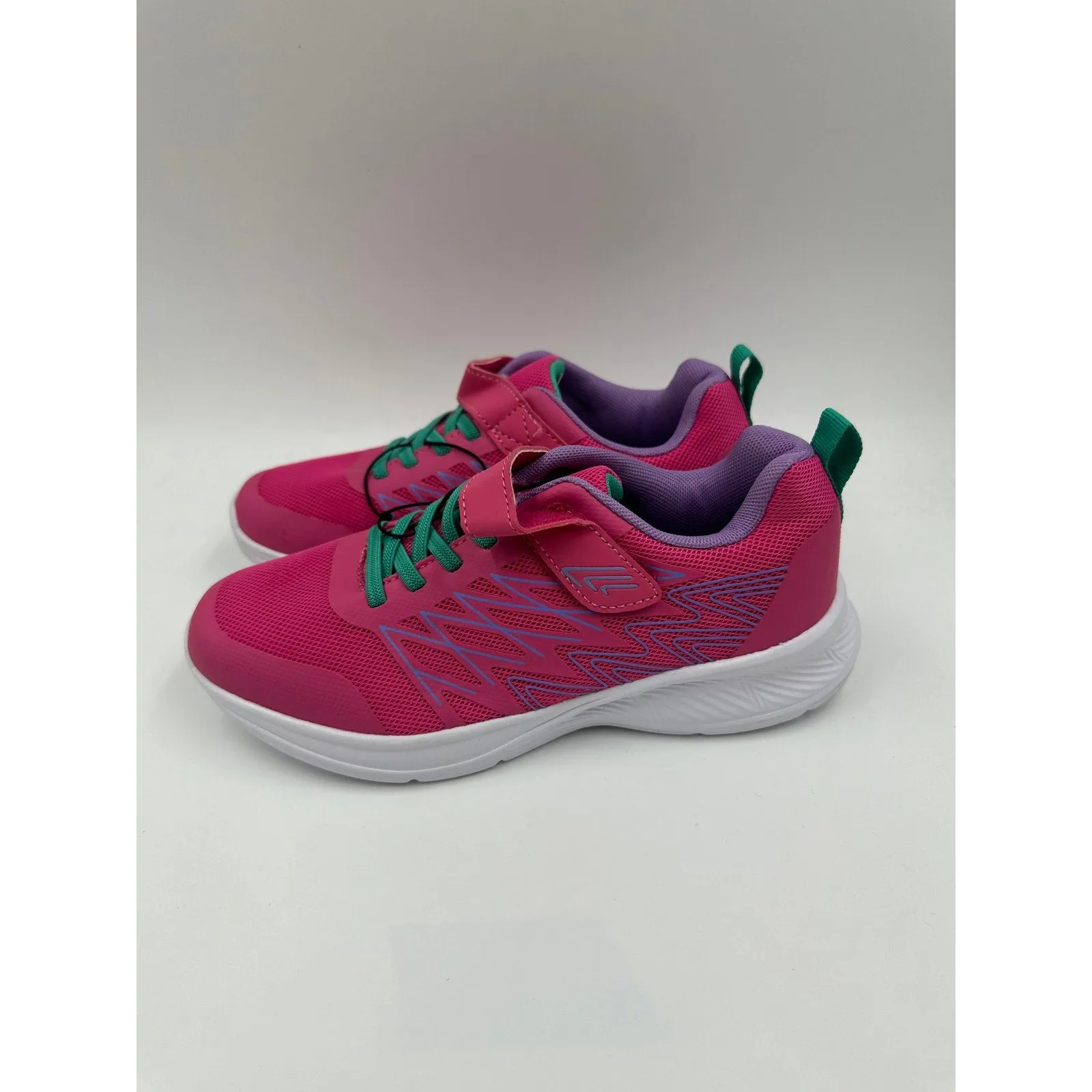 Women's Size 5.5, Pink & Green Low Top Running Sneakers w/ Strap & Elastic Laces