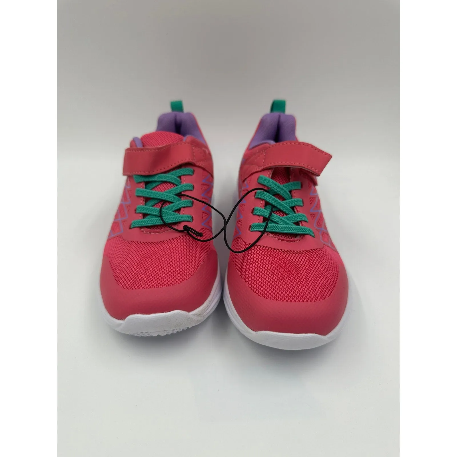 Women's Size 5.5, Pink & Green Low Top Running Sneakers w/ Strap & Elastic Laces