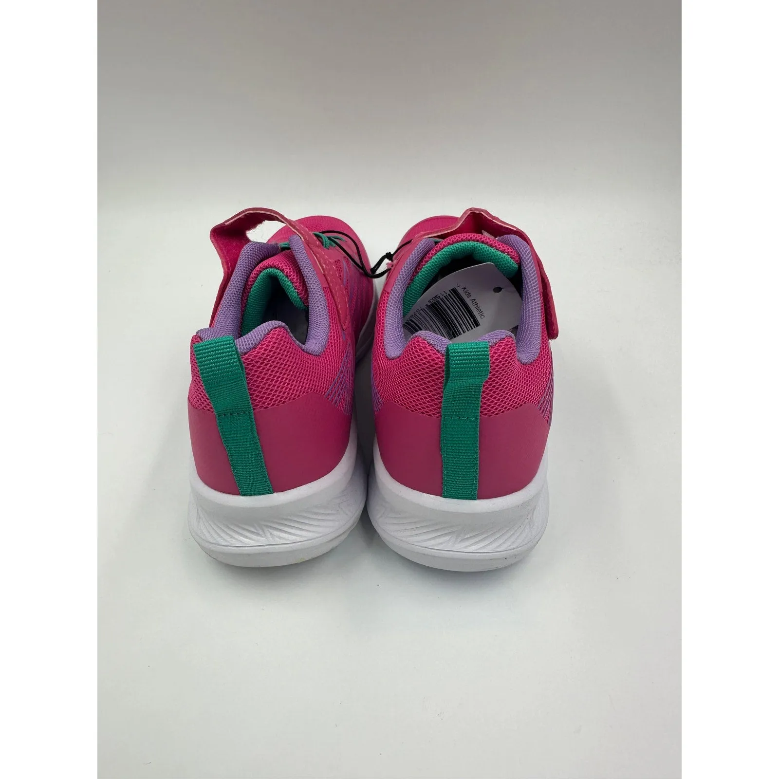 Women's Size 5.5, Pink & Green Low Top Running Sneakers w/ Strap & Elastic Laces
